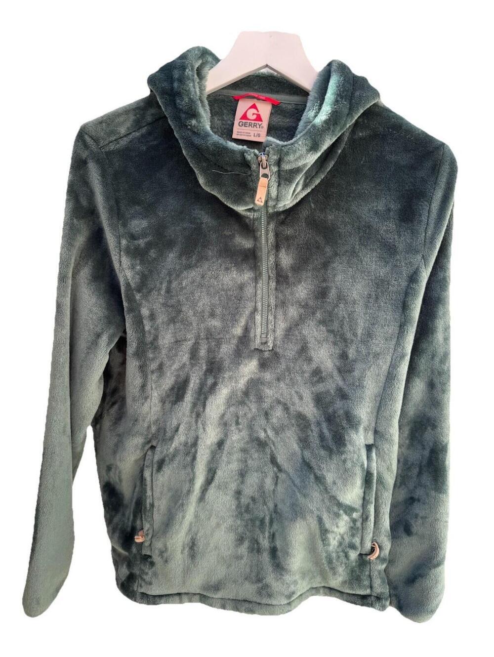 Gerry Deep Pile Forest Green Plush Zip Jacket Womens Sz L Large